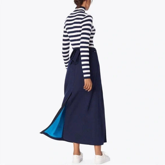 Tory Sport Blue Two Tone Wrap Maxi Skirt - Picture 2 of 14